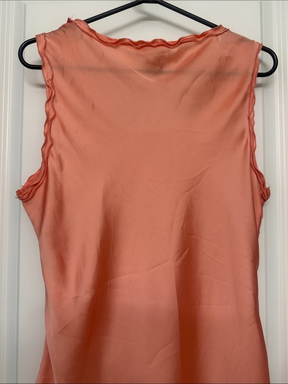 Large Kenar Coral Pink Satin Ruffle Appliqué Sleeveless Camisole - Picture 8 of 8